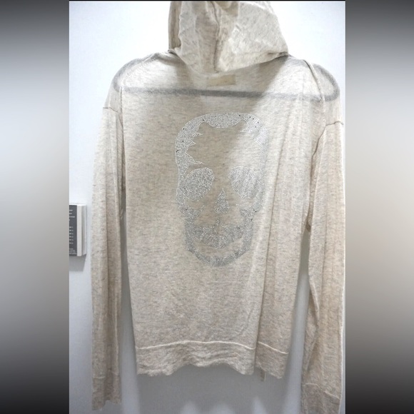 ZADIG & VOLTAIRE Sixtine Zip-Front Hooded Cashmere Sweatshirt Skull Small - Picture 1 of 12